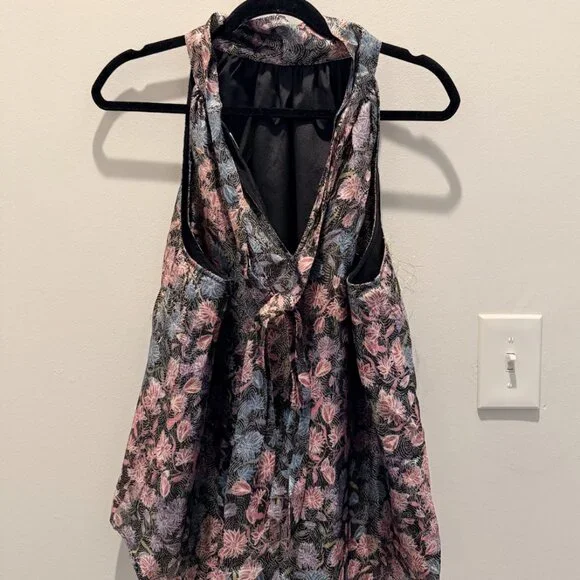 J. Crew Collection Metallic Floral Shimmer Tie-Neck Halter Top - L - Picture 3 of 5